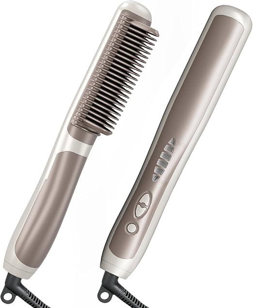 Hair Straightener Brush for Women – Fast Heating Ceramic Straightening Brush for All Hair Types, Anti-Scald Design, Ideal for at-Home Salon Use & Styling