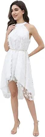 Women's Butterfly Applique Mesh Dress Wedding Guest Gown Long Summer Dresses with Gold Belt