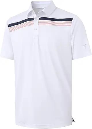 M MAELREG Golf Shirts for Men Short Sleeve Regular Fit Moisture Wicking Performance Casual Striped Print Mens Polo Shirts