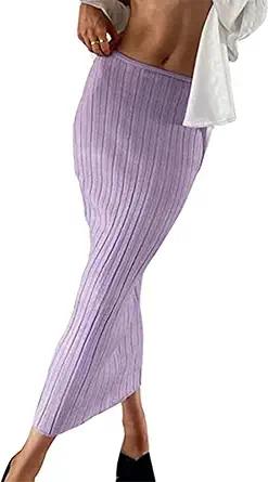 SAFRISIOR Women Solid Knitted Long Maxi Skirt Slim Stretch Midi Skirt Strapless Bodycon Beach Cover Up Sundress Party Dress