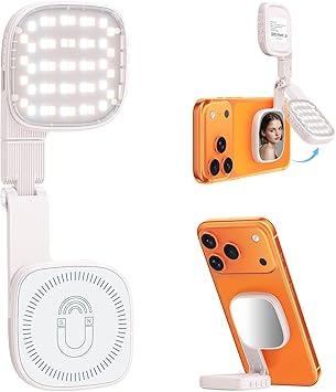 Magnetic Selfie Light for Video Calls, 360° Foldable Ring Light with 3 Colors & Dimmable Brightness, 1000mAh, MagSafe Compatible with iPhone 17-12 & All Phones for Zoom/TikTok/Selfie（White）