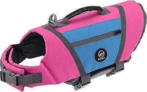 EMUST Dog Life Vest, Lightweight Life Jacket for Dogs with Pockets, Stylish Dog Life Preserver with Rescue Handle & Reflective Stripes for Swimming, Boating, Kayaking, Pink&Blue, XS