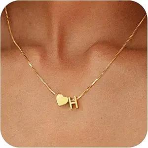 BAYLAY Heart Initial Necklaces for Women Girls, 18K Gold Plated Letter A-Z Initial Necklace Jewelry Dainty Gold Initial Necklaces for Women Teen Girl Gifts Trendy Stuff