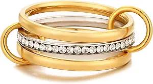 Gold Stackable Rings for Women, Gold Silver Ring Stack Set, Mixed Metal Stacked, Two Tone Connected, Dainty Interlocking Statement Finger Rings Jewelry