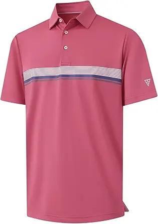 M MAELREG Golf Shirts for Men Short Sleeve Regular Fit Moisture Wicking Performance Casual Striped Print Mens Polo Shirts