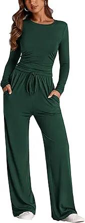 PRETTYGARDEN Women's Spring Fall Two Piece Outfits Tracksuits Long Sleeve Crop Tee Shirts Wide Leg Pants Matching Lounge Sets