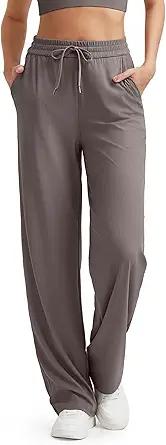 G4Free Ribbed Wide Leg Yoga Pants for Women with Pockets Drawstring High Waist Casual Lounge Pants Petite/Regular/Tall