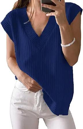 Women's Sweater Vests V Neck Casual Ribbed Knit Sleeveless Sweater Tops Oversized Sweater Vest for Women