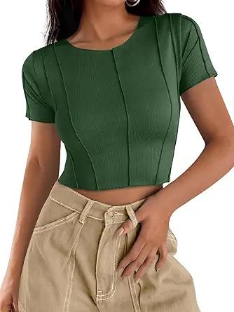 Cicy Bell Womens Short Sleeve Crop Tops Summer Fitted Ribbed Knit Tee Shirts Trendy Casual Y2k Going Out Shirts