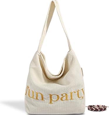 Women Corduroy Tote Bag Hobo Casual Tote's Handbag Big Capacity Shoulder Bag with Pockets for Work