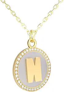 REGIS Necklace for Women Gold Initial Necklace 14K Gold-Plated Round Pendant Personalized A-Z Letter Chain Jewelry Gift for Her
