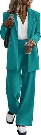 PRETTYGARDEN Women's Fall Two Piece Outfits Dressy Blazer Jacket and Wide Leg Pants Pockets Business Casual Office Suit Sets