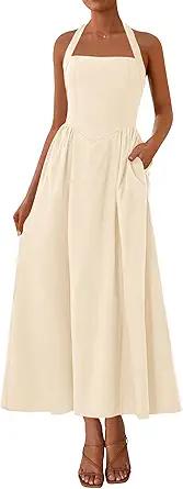 KIRUNDO Women Summer Sleeveless Halter Maxi Dress Sundress 2025 Casual Flowy Wedding Guest Cocktail Beach Vacation Dresses