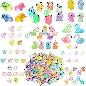 146PCS Luminous Mini Resin Animals Miniature Figurines Glow in The Dark Micro Landscape Ornament
