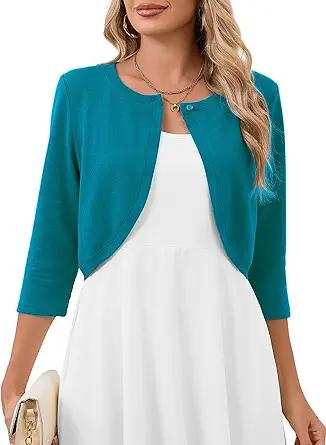 Heymoments Women's 3/4 Sleeve Casual Shrugs Lightweight Open Front Cropped Cardigan for Dresses