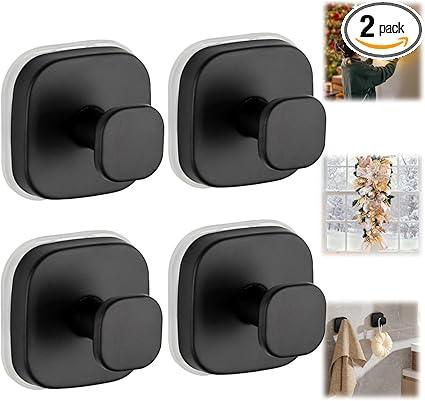 Suction Cup Hooks for Shower,Heavy Duty Shower Hooks for Bathroom,Glass Windows,Smooth Doors to Hang Towels,Robes,Coat,Reusable Suction Cup Wreath Hanger for Christmas Wreaths(4, Black)