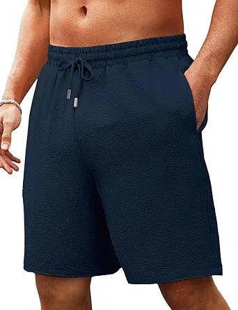 Men's Shorts Casual Summer Drawstring Elastic Waist Lightweight Textured Beach Vacation Shorts with Pockets