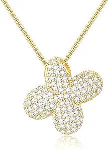 Bubble Letter Necklace Gold for Women, Gold/Silver Initial Letter A-Z Charm Balloon Pendant Zirconia Necklaces Fashion Jewelry Gifts for Women