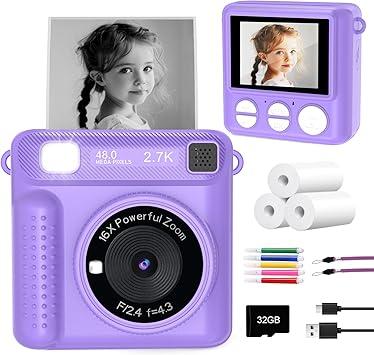 Kids Instant Print Camera - Christmas Birthday Gifts for Girls Boys, Instant Cameras That Print Photos for 4 5 6 7 8 9 10 Year Old Girl Birthday Gift with 32GB SD Card