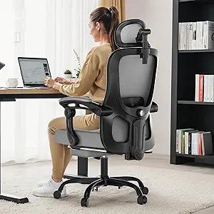 GTRACING Ergonomic High-Back Office Chair with Strong Adjustable Lumbar Support Breathable Mesh Gaming Chair with Wide Seat Footrest Sturdy Computer Desk Chair with SGS Certified Class 3 Gas Cylinder