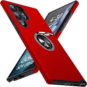 JAME for Samsung Galaxy S24 Ultra Case, Slim Fit Shockproof Protective S24 Ultra Case, with Ring Holder Kickstand, Military-Grade Protection Phone Case for Galaxy S24 Ultra Case 6.8", Red