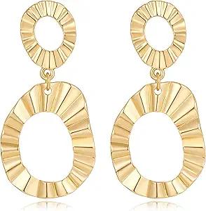 Gold Earrings Curve Stripe Dangle Studs Geometric Fashion Statement Jewelry
