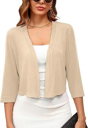 Women's 3/4 Sleeve Thin Shrugs Lightweight Open Front Cropped Cardigan for Women