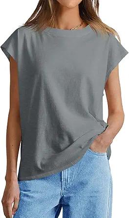 Cicy Bell Womens Summer Cap Sleeve Tank Tops Casual Crew Neck Tshirts Trendy Loose Fit Basic Tee Shirts