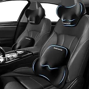 Car Lumbar Support Pillow and Neck Pillow kit for Back & Neck Pain Relief Ergonomic Memory Foam Car Seat Headrest & Lumbar Cushion with Adjustable Strap for Driving Seat/Office Chair Black