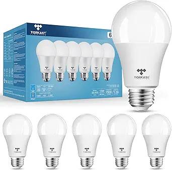 Torkase A19 LED Light Bulbs Non-Dimmable, 60/80/100W Equivalent, 2700K Soft White, 13W 1500 Lumens Super Bright, E26 Standard Base, UL Listed, Lighting for Bedroom Living Room Home Office, 6 Pack