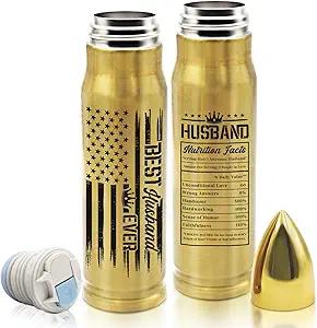 Gifts For Husband, Gifts for Fathers Day, 17 Oz Stainless Steel Husband Tumbler, Birthday Gift For Husband, Husband Gift From Wife, Hubby Bullet Tumbler For Him Veteran, Gold