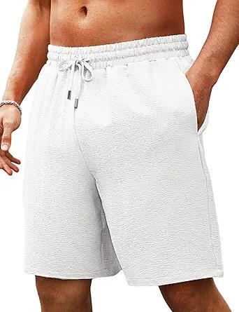 Men's Shorts Casual Summer Drawstring Elastic Waist Lightweight Textured Beach Vacation Shorts with Pockets