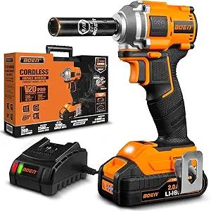 boen 260FT-LBS(350N.m) Cordless Impact Wrench 1/2 inch, Lightweight Brushless Electric Impact Gun, 2500RPM for Home Repair, Includes 2.0Ah Battery×1, Charger, IW-79