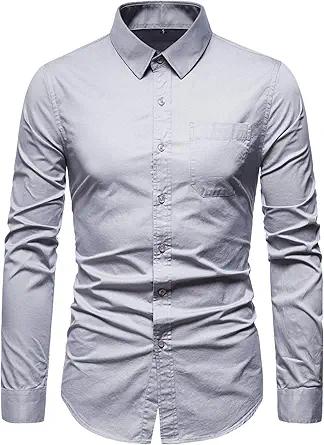 Men’s Long Sleeve Casual Button Down Dress Shirts with Chest Pocket