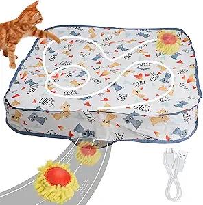 Interactive Cat Toys for Indoor Cats, Automatic Moving Cat Ball in Pouch, Self-Rolling Ball Hide and Seek Catching Game for Bored Adult Cats Kitten, 28 Inch Play Mat, USB Rechargeable