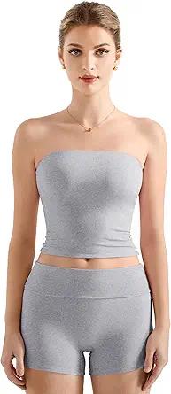 SUUKSESS Women 2 Piece Modal Lounge Sets Double Lined Workout Sets Tube Top Foldover Casual Trasuits