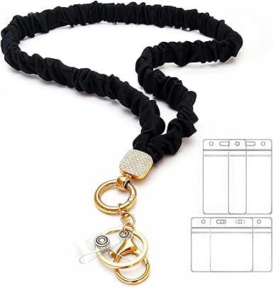 Scrunchie Lanyard for Teachers & Nurses - Stretchy Teacher Lanyard with ID Badge Holder & Key Clip for Women Office