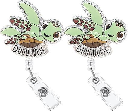 2 Pack Nurse Badge Reels – Cute Retractable ID Badge Holder Clip, Funny Name Tag Reel for RN, LPN, CNA, MA, Doctor, Teacher & Office Workers (Turtle Design)